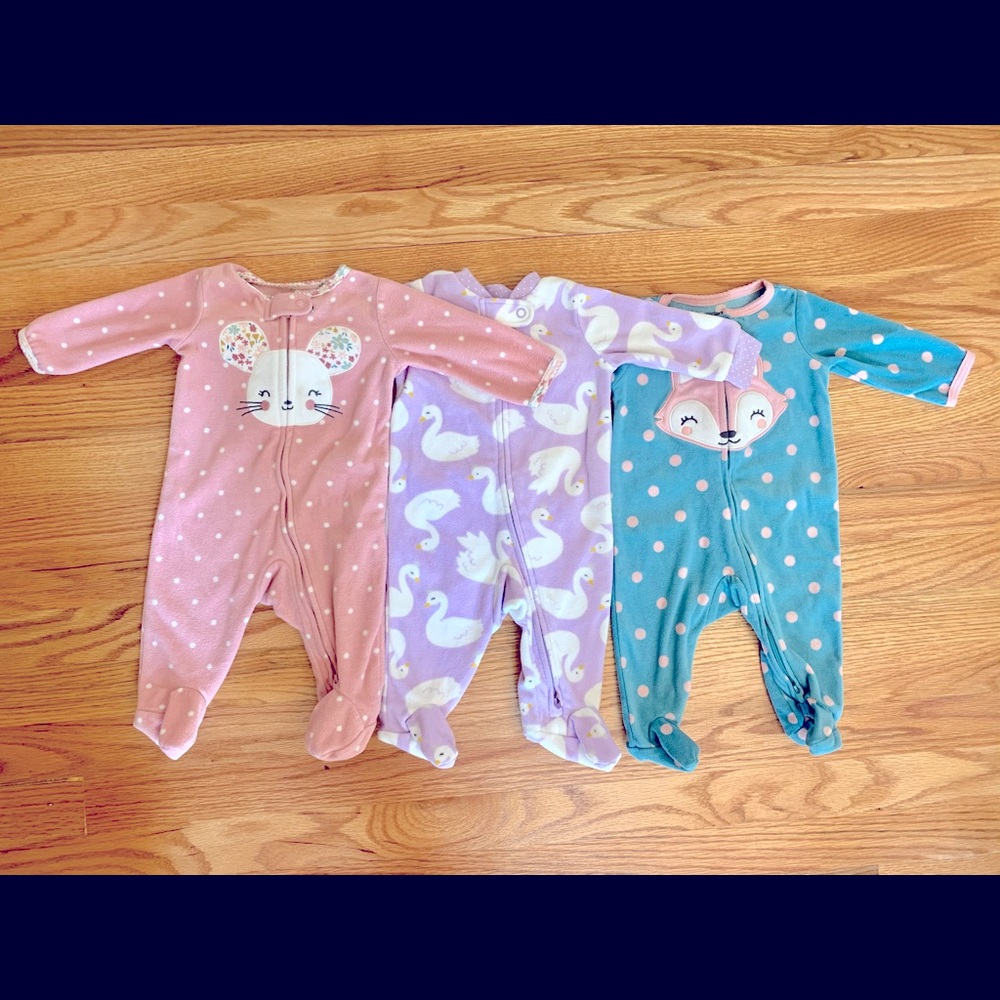 3 fleece zip up onesies